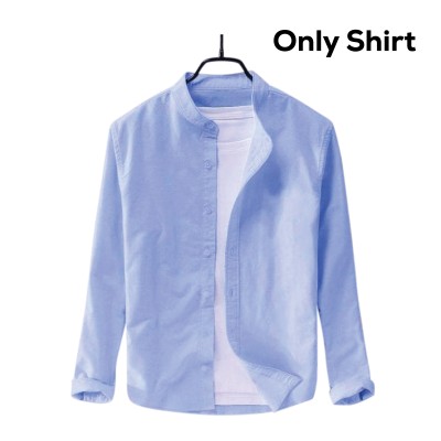 Men's Solid Colour Ban color Shirt  (sky)